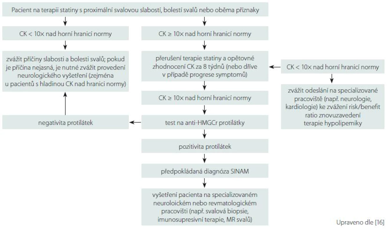 Schéma vhodného diagnostického algoritmu u podezření na statiny indukovanou myopatii.
Fig. 2. Diagram of an eligible diagnostic algorithm for suspected statin induced myopathy.