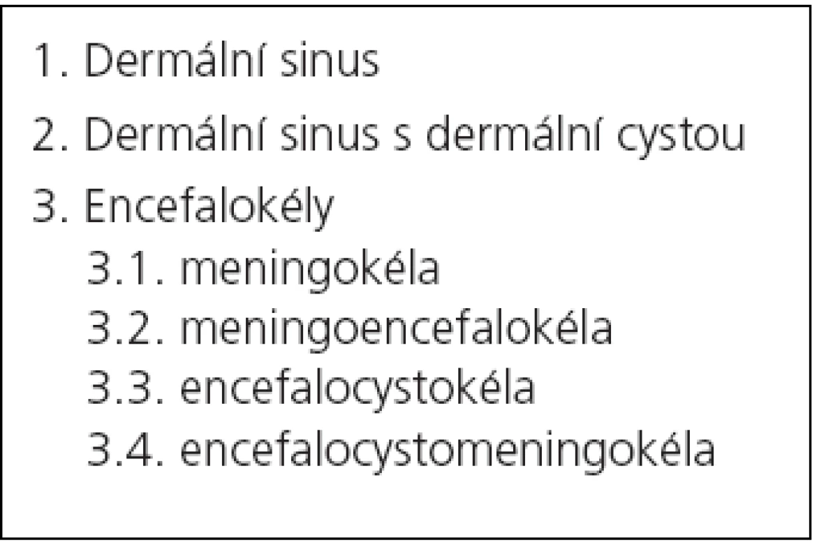 Klasifikace frontobazálních dysrafických anomálií podle obsahu vaku [117].