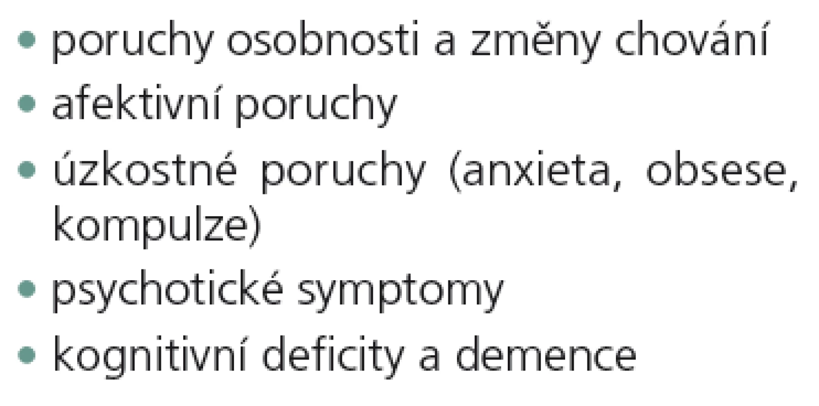 Psychopatologické příznaky Huntingtonovy nemoci [89].