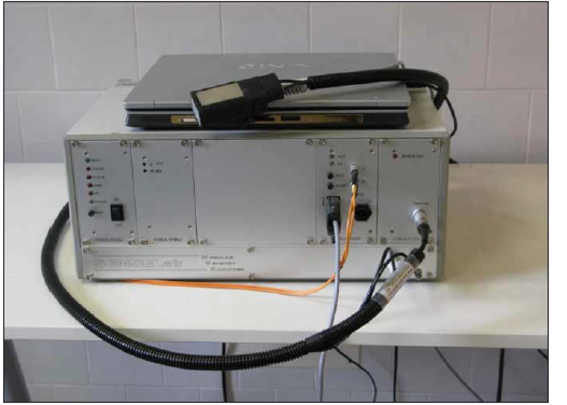 Teplotní stimulátor SENSELab – TERMOTEST MSA, Somedic, termoda 25 × 50 mm.
Fig. 1. Thermal stimulator SENSELab – TERMOTEST MSA, Somedic, Thermode 25 × 50 mm.
