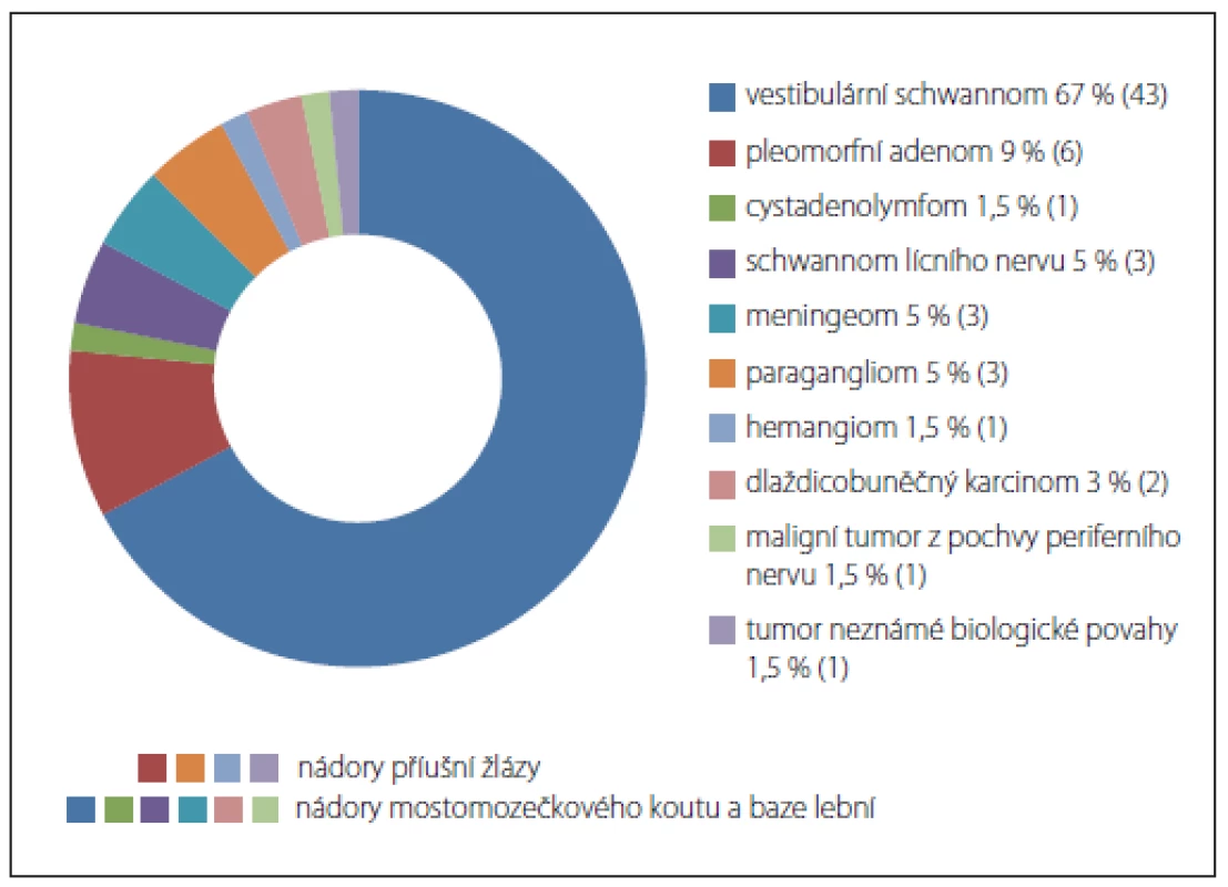 Zastoupení nádorů podle histologie. <br> 
Fig. 1 Frequency of tumors according to histological type.